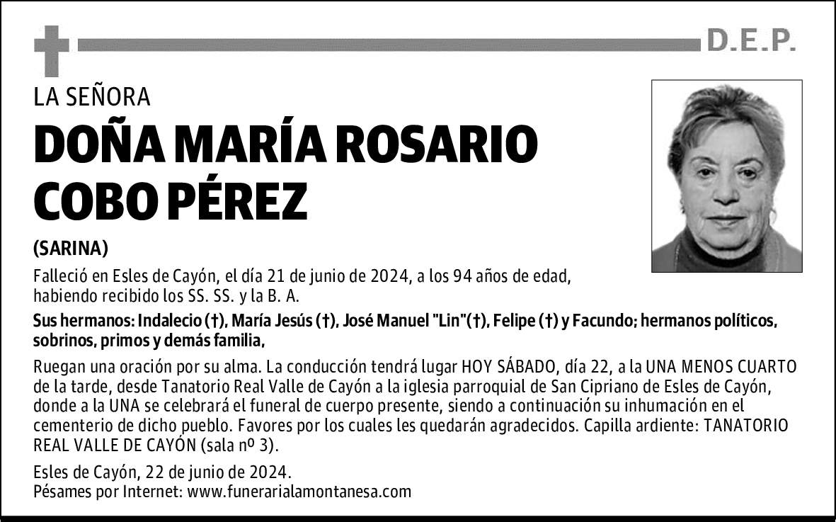 DOÑA MARÍA ROSARIO COBO PÉREZ