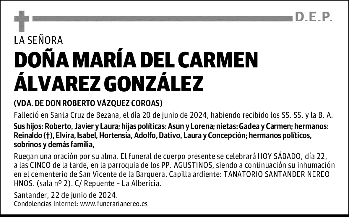 DOÑA MARÍA DEL CARMEN ÁLVAREZ GONZÁLEZ