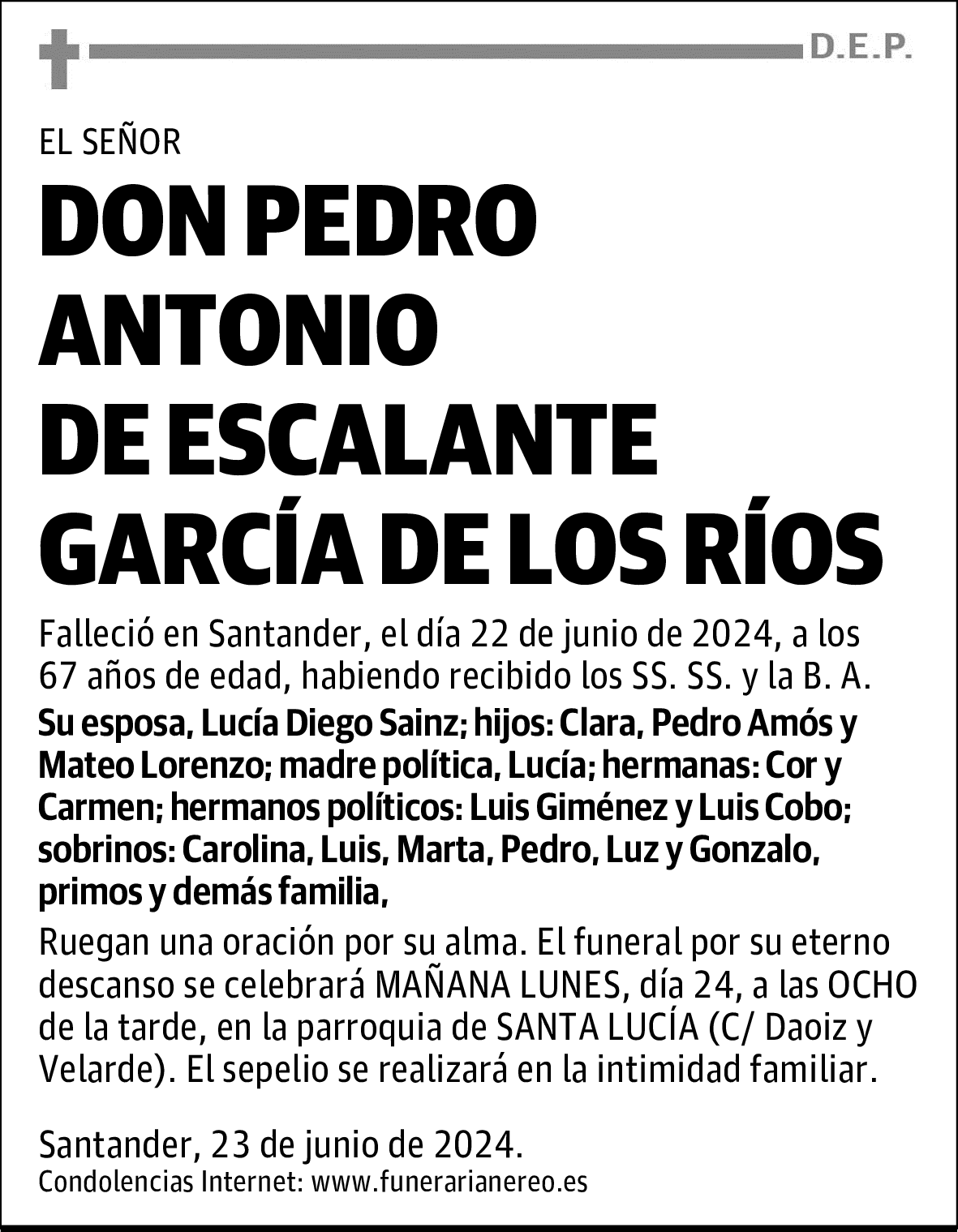 DON PEDRO ANTONIO DE ESCALANTE GARCÍA DE LOS RÍOS