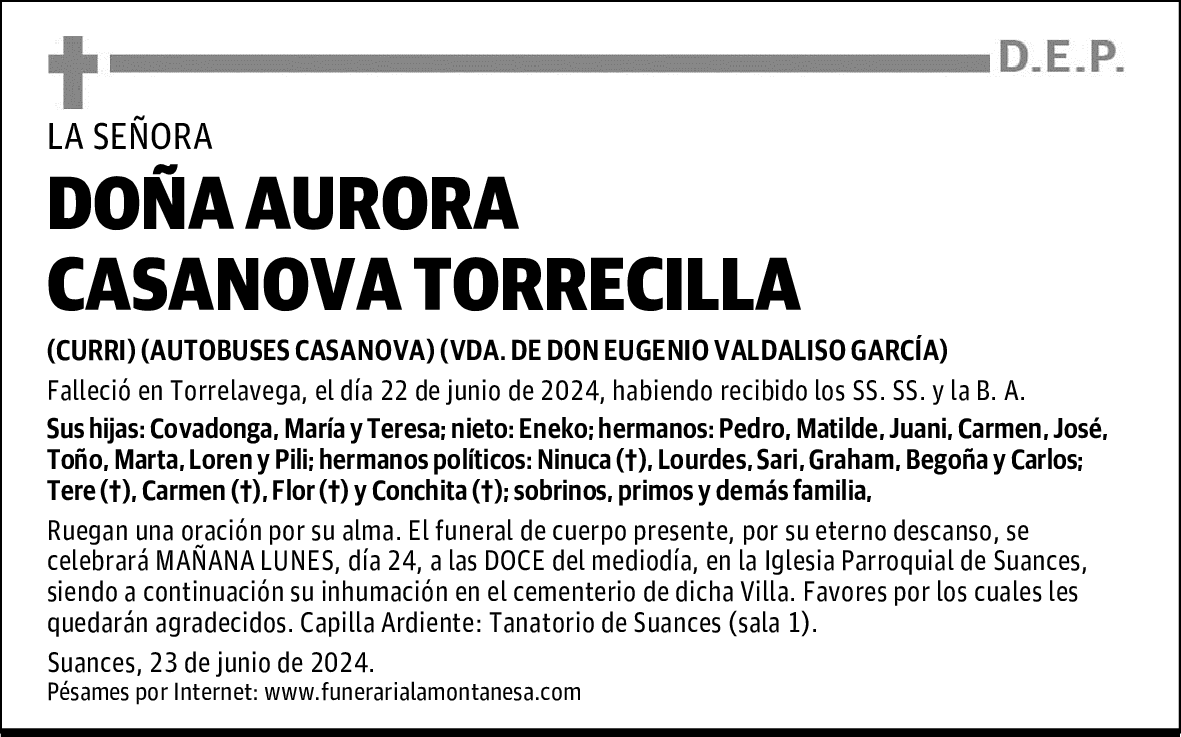 DOÑA AURORA CASANOVA TORRECILLA