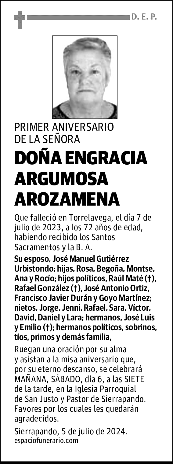 DOÑA ENGRACIA ARGUMOSA AROZAMENA