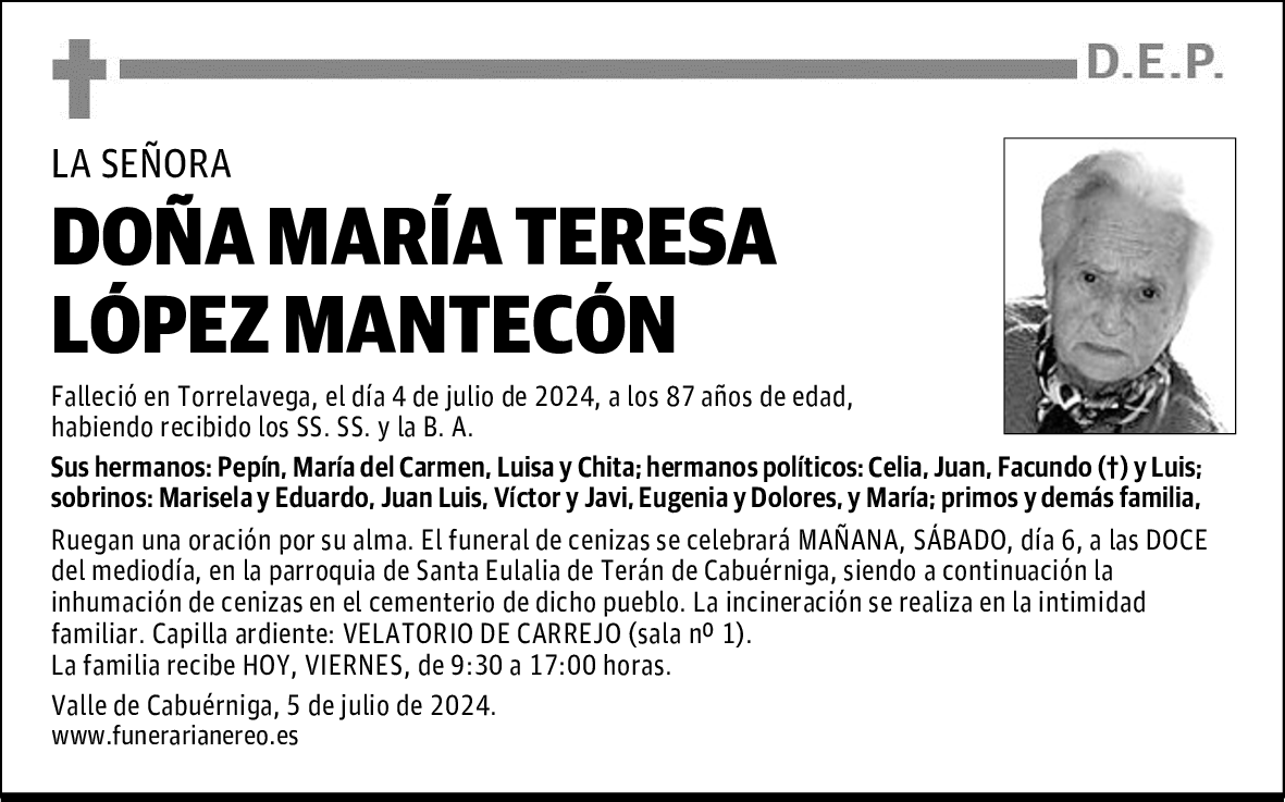 DOÑA MARÍA TERESA LÓPEZ MANTECÓN