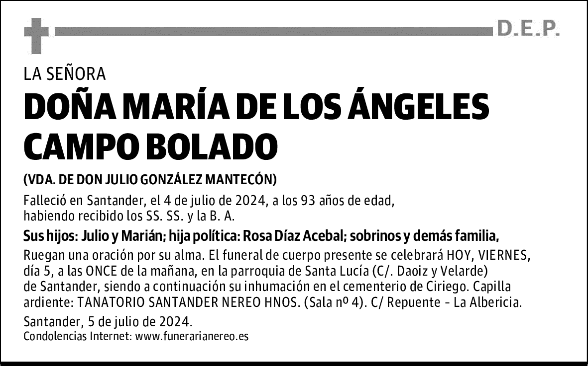 DOÑA MARÍA DE LOS ÁNGELES CAMPO BOLADO