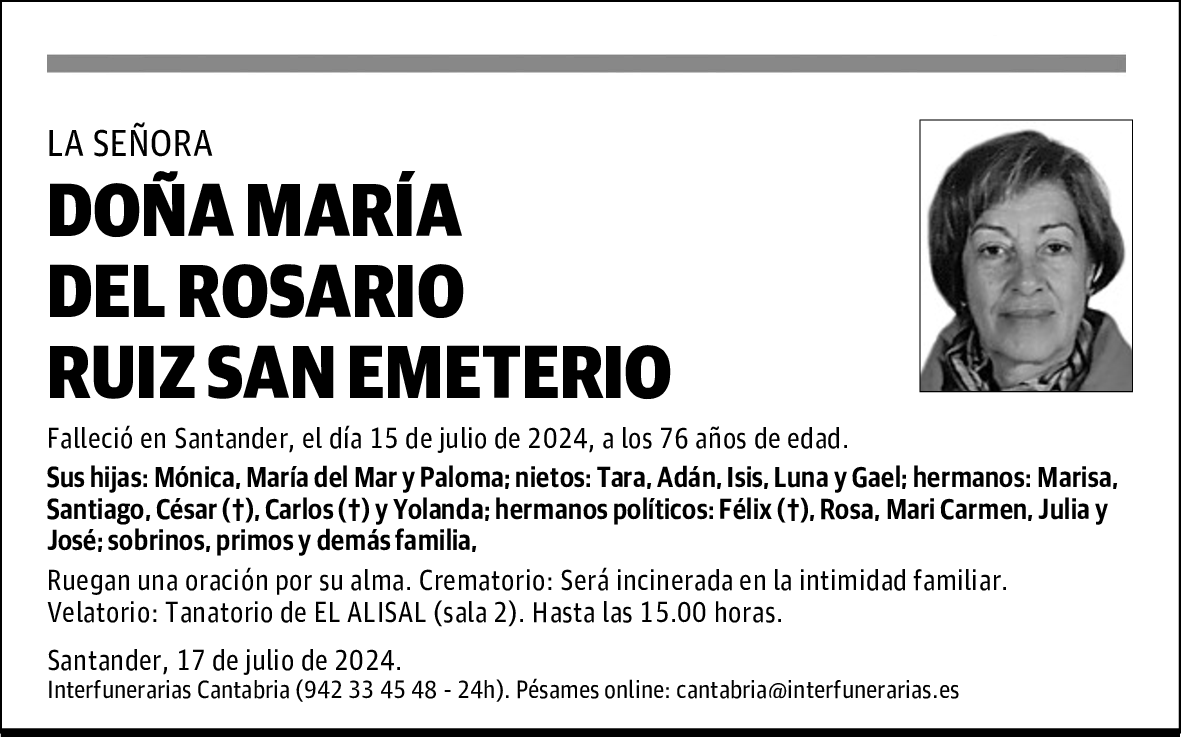 DOÑA MARÍA DEL ROSARIO RUIZ SAN EMETERIO