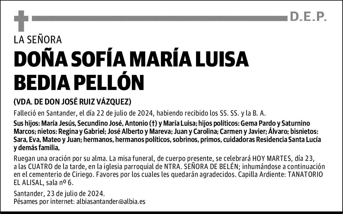 DOÑA SOFÍA MARÍA LUISA BEDIA PELLÓN