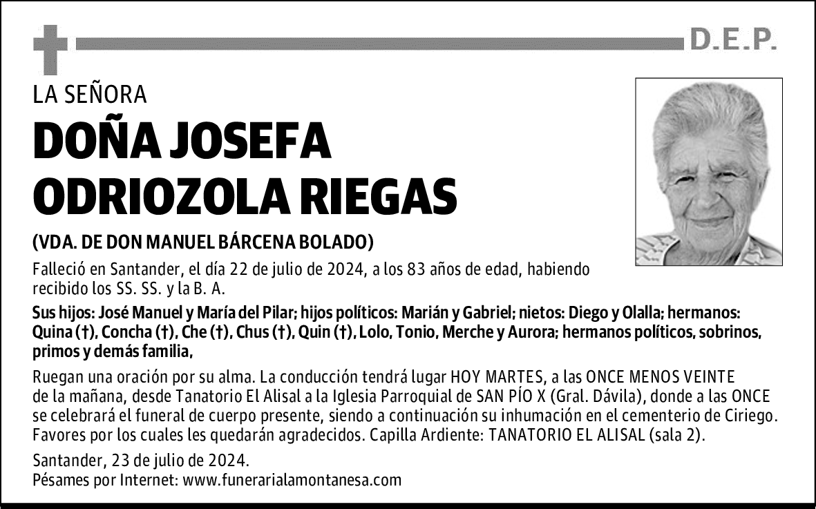 DOÑA JOSEFA ODRIOZOLA RIEGAS