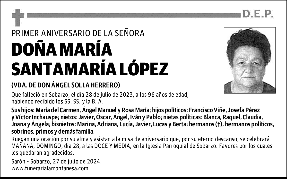 DOÑA MARÍA SANTAMARÍA LÓPEZ