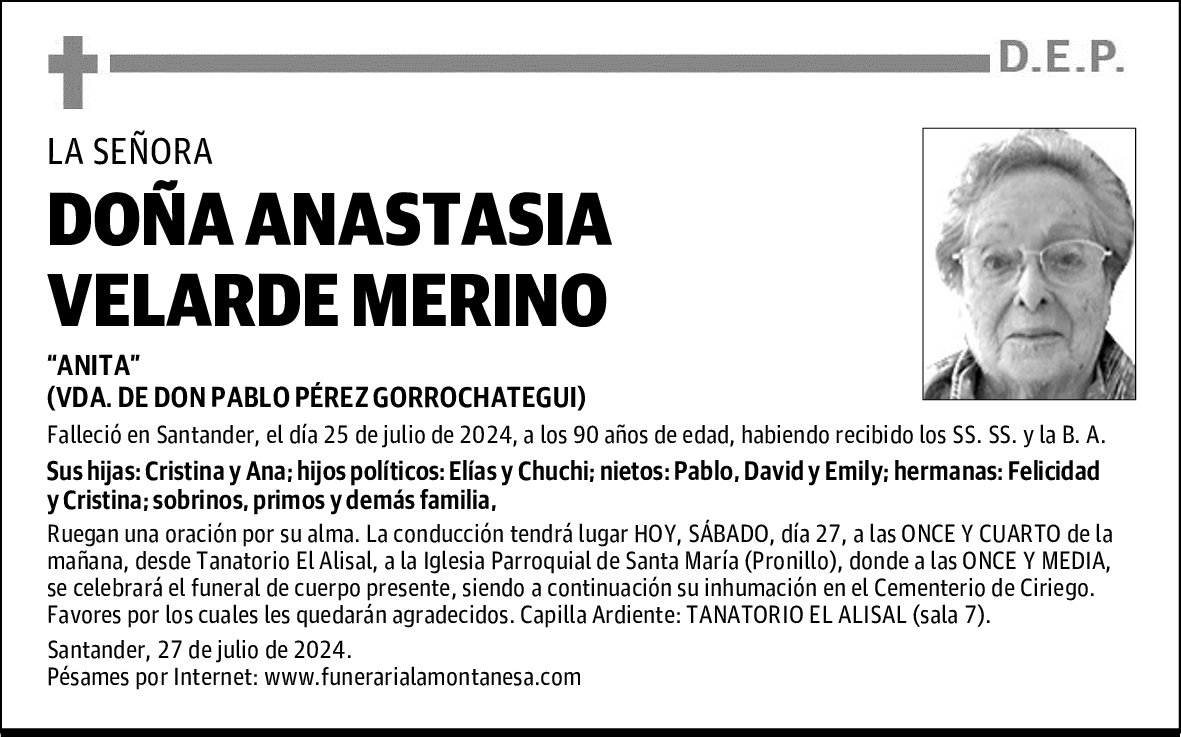 DOÑA ANASTASIA VELARDE MERINO