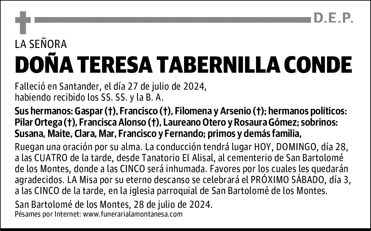 DOÑA TERESA TABERNILLA CONDE
