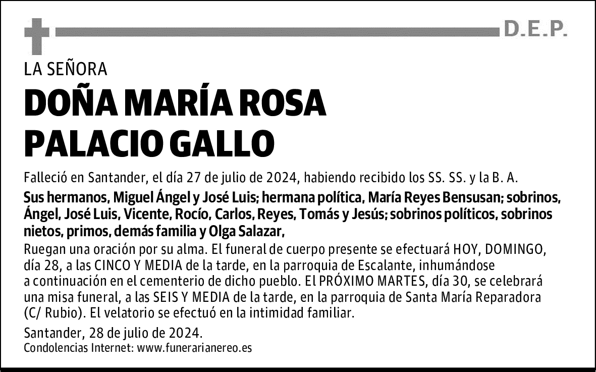 DOÑA MARÍA ROSA PALACIO GALLO