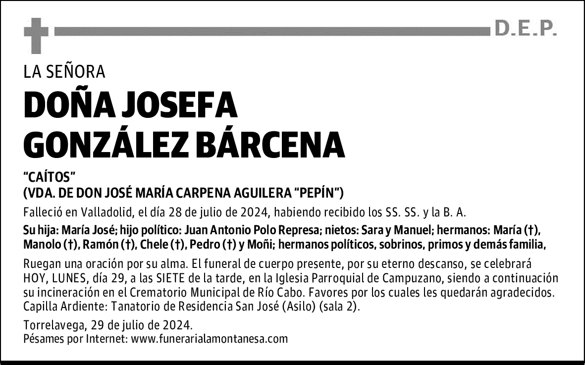 DOÑA JOSEFA GONZÁLEZ BÁRCENA