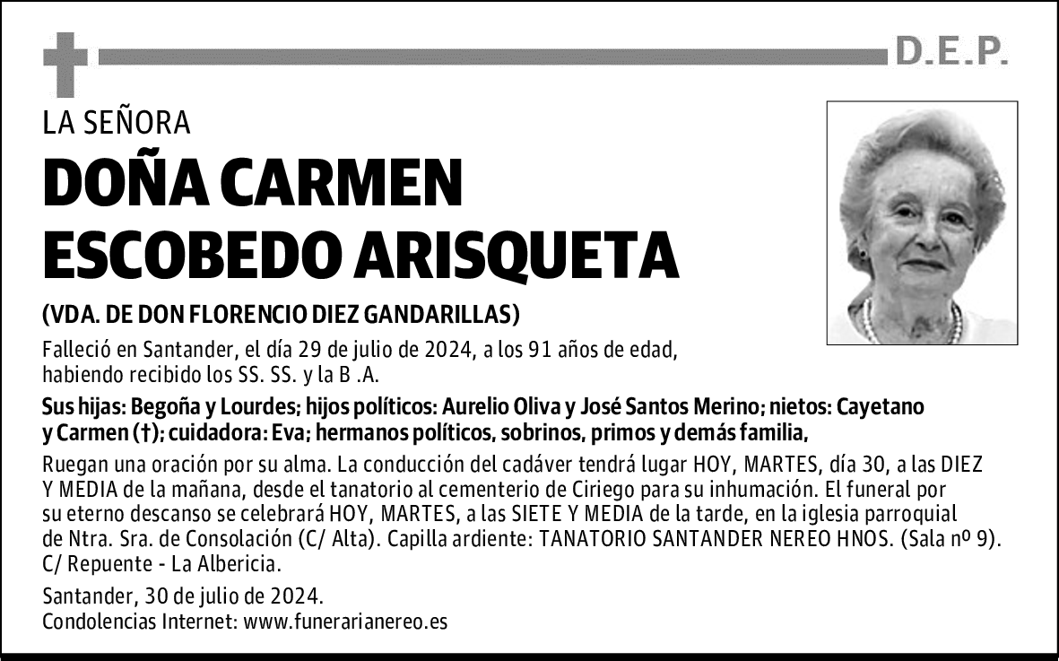 DOÑA CARMEN ESCOBEDO ARISQUETA