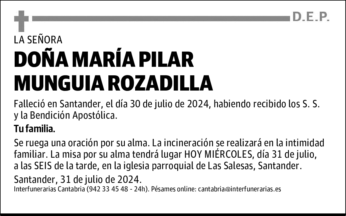 DOÑA MARÍA PILAR MUNGUIA ROZADILLA