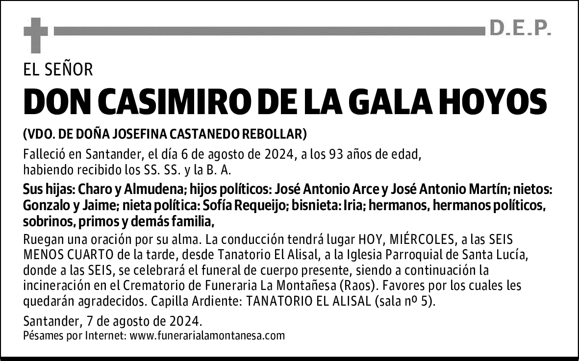 DON CASIMIRO DE LA GALA HOYOS