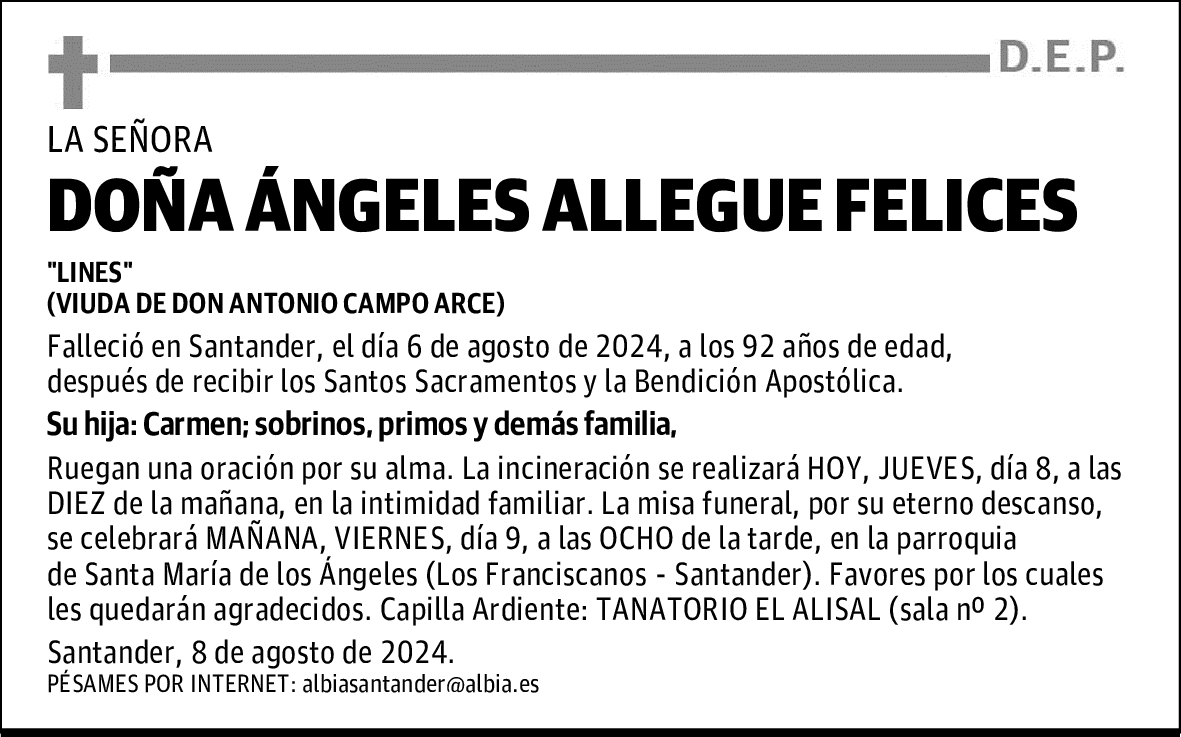 DOÑA ÁNGELES ALLEGUE FELICES
