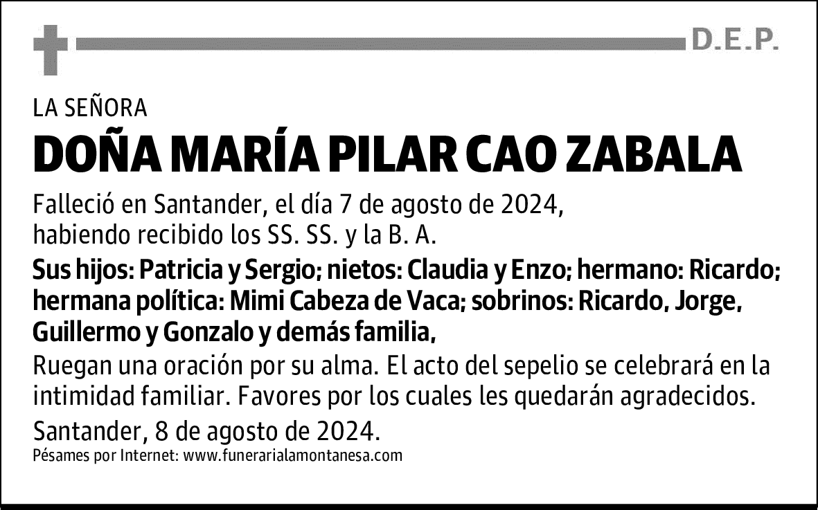 DOÑA MARÍA PILAR CAO ZABALA