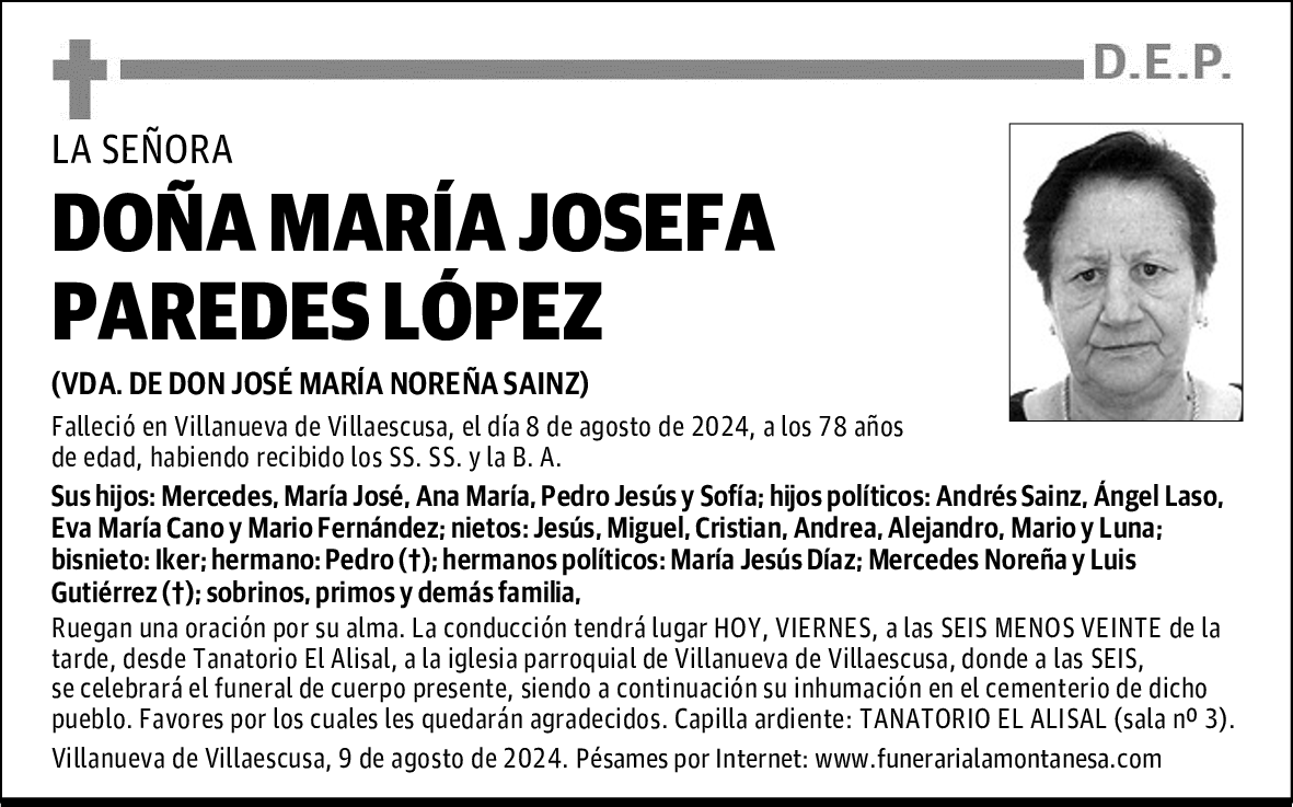 DOÑA MARÍA JOSEFA PAREDES LÓPEZ