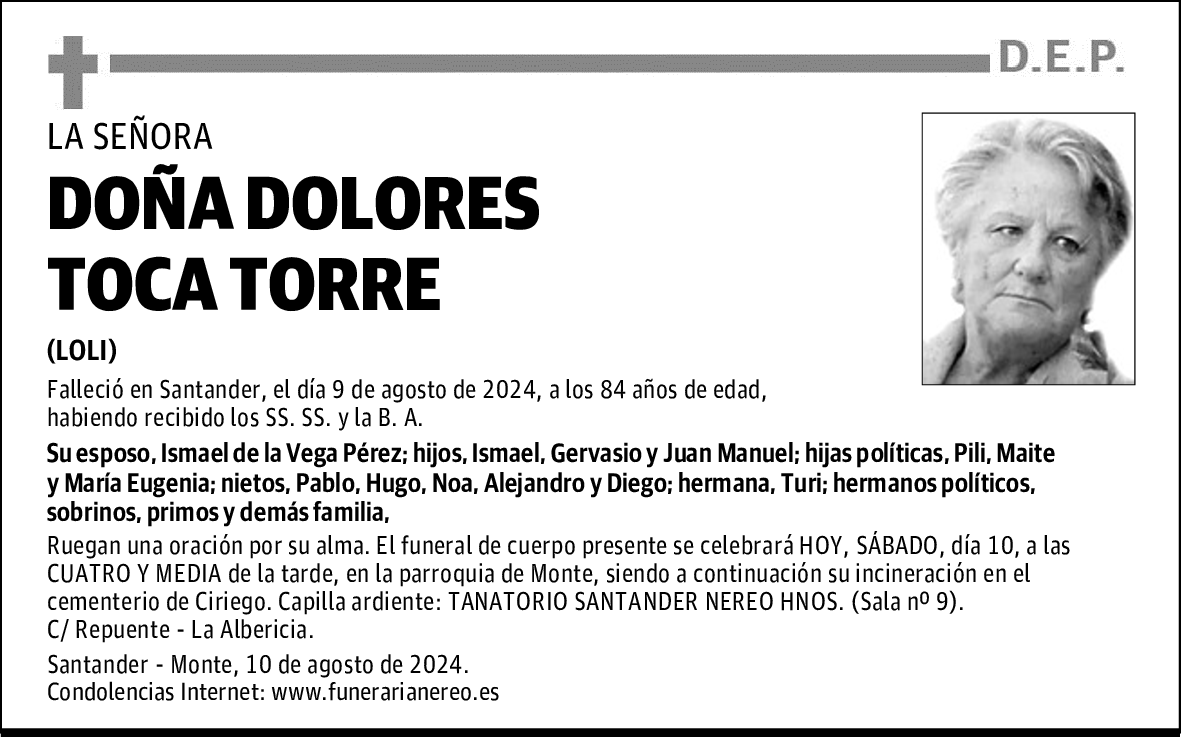 DOÑA DOLORES TOCA TORRE