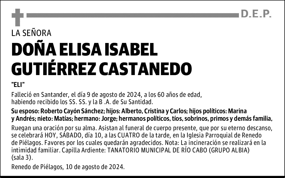 DOÑA ELISA ISABEL GUTIÉRREZ CASTANEDO