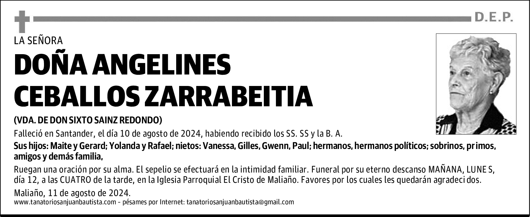 DOÑA ANGELINES CEBALLOS ZARRABEITIA