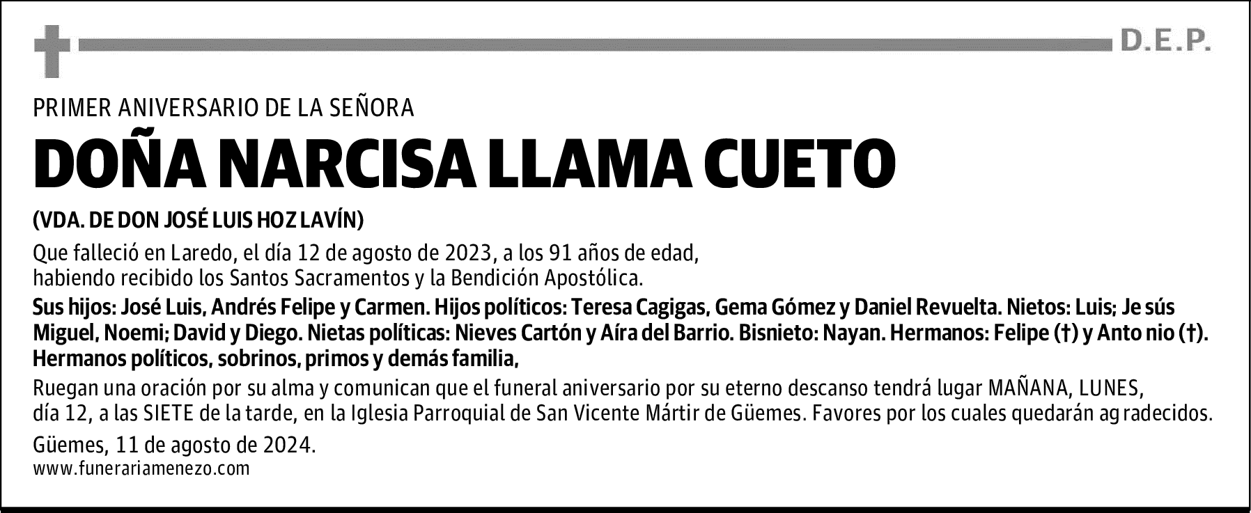 DOÑA NARCISA LLAMA CUETO