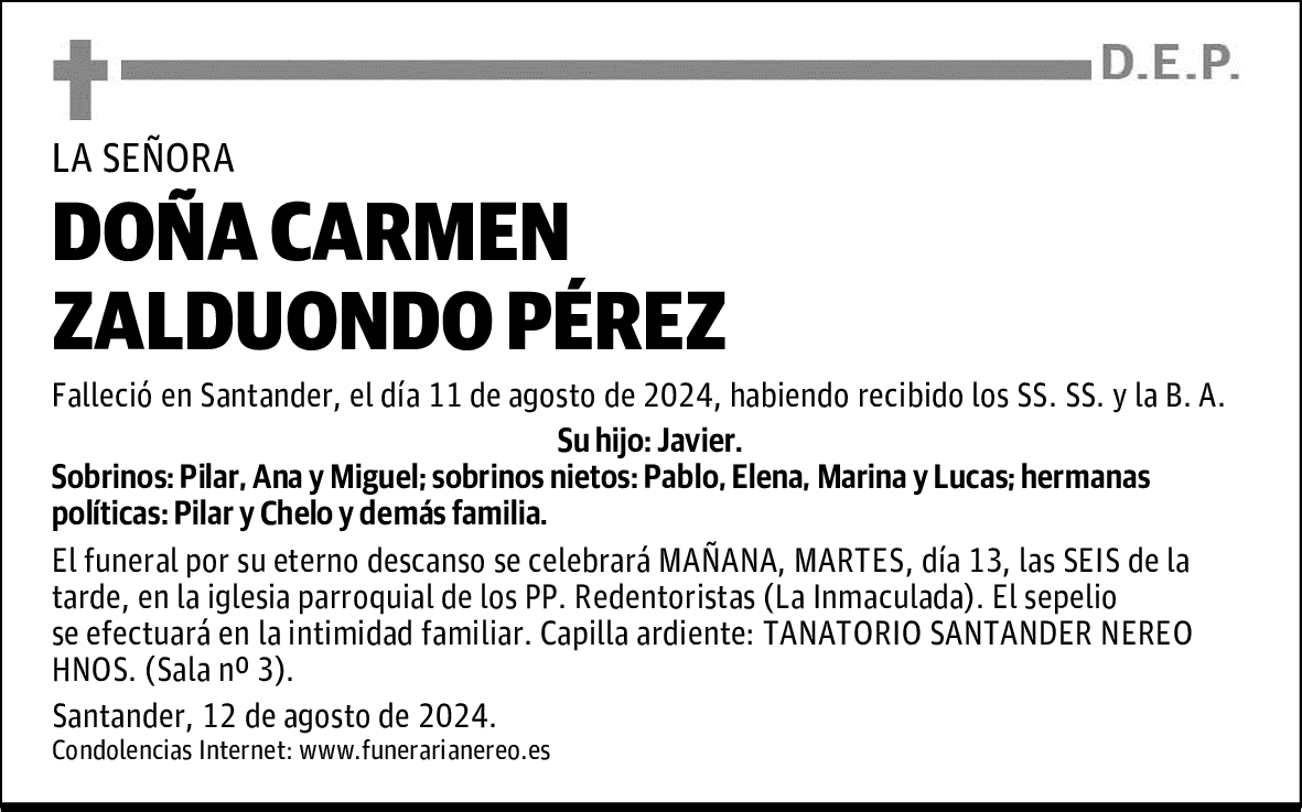 DOÑA CARMEN ZALDUONDO PÉREZ