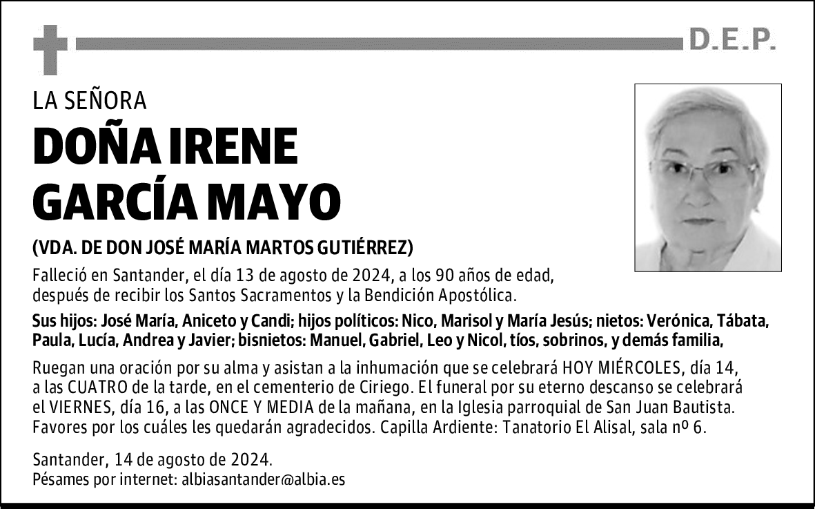 DOÑA IRENE GARCÍA MAYO