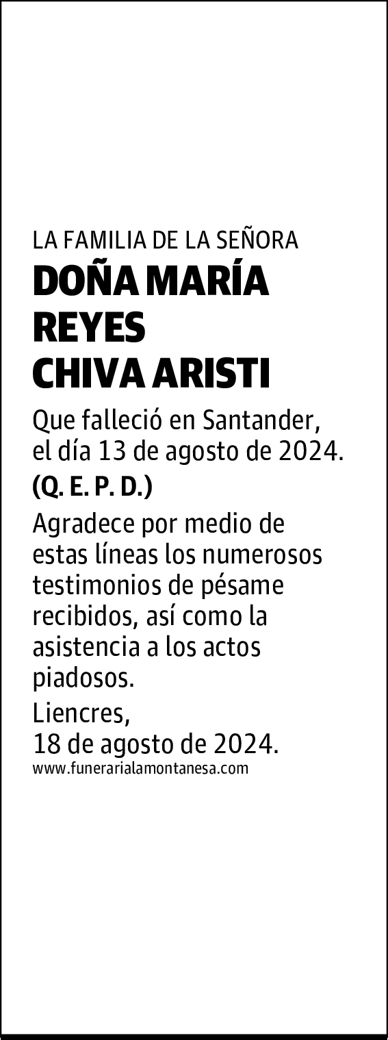 DOÑA MARÍA REYES CHIVA ARISTI