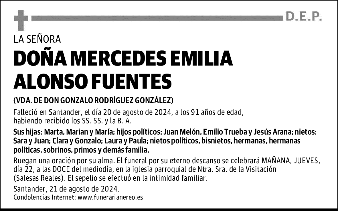 DOÑA MERCEDES EMILIA ALONSO FUENTES
