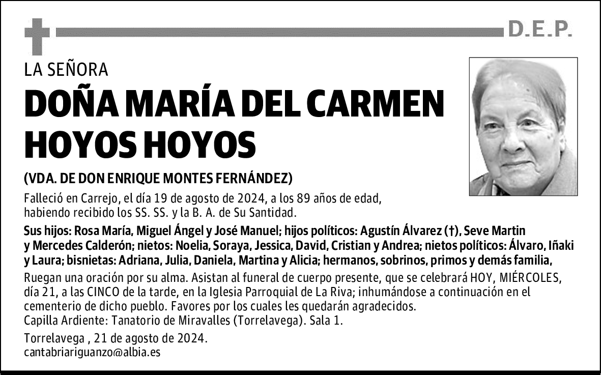 DOÑA MARÍA DEL CARMEN HOYOS HOYOS