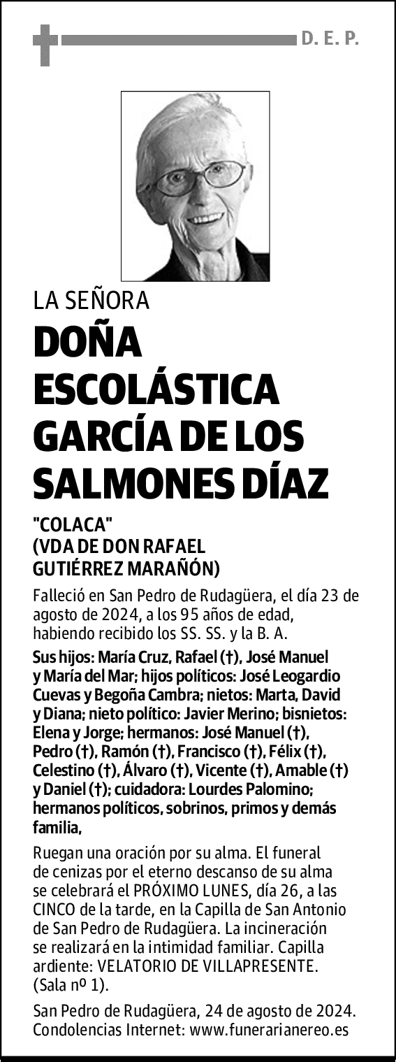 DOÑA ESCOLÁSTICA GARCÍA DE LOS SALMONES DÍAZ