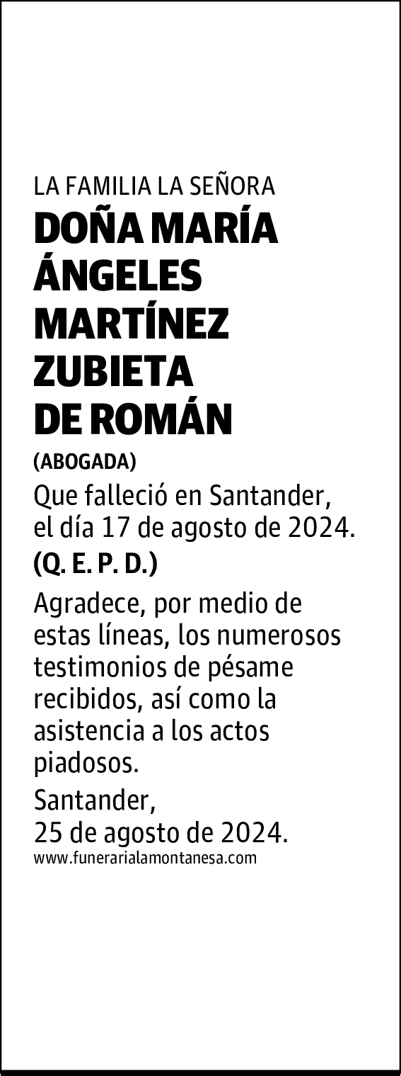 DOÑA MARÍA ÁNGELES MARTÍNEZ ZUBIETA DE ROMÁN