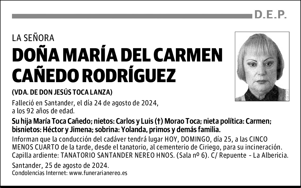 DOÑA MARÍA DEL CARMEN CAÑEDO RODRÍGUEZ