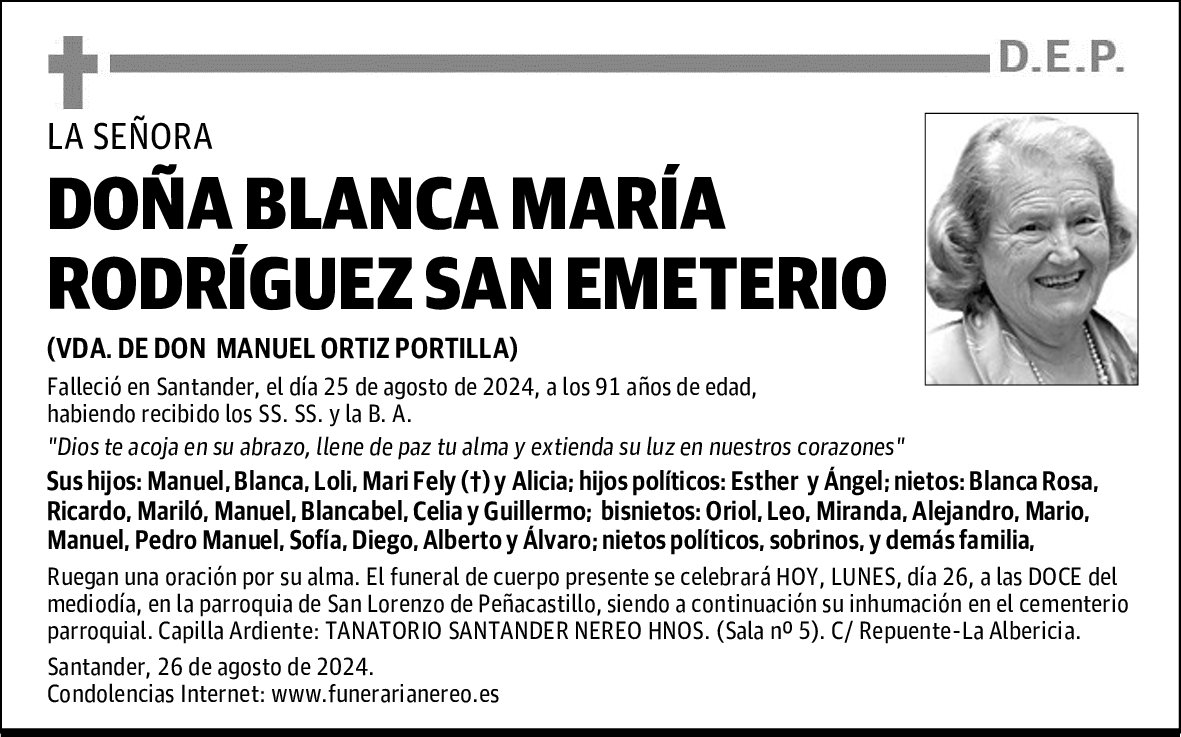 DOÑA BLANCA MARÍA RODRÍGUEZ SAN EMETERIO