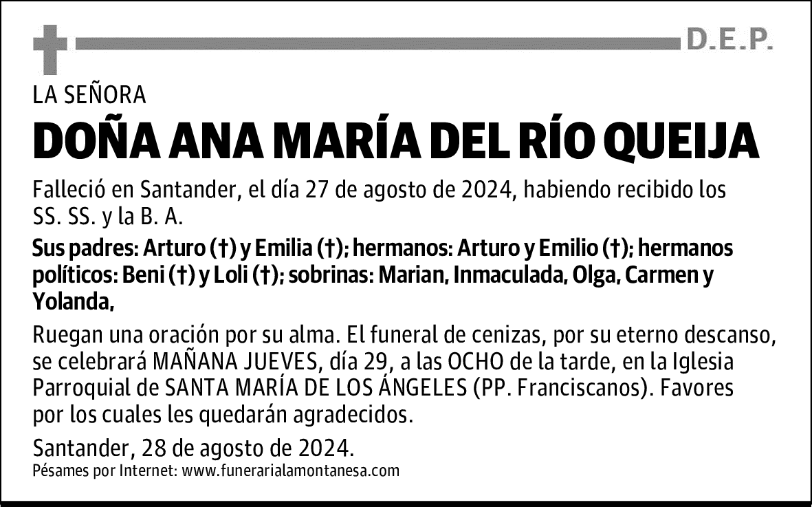 DOÑA ANA MARÍA DEL RÍO QUEIJA