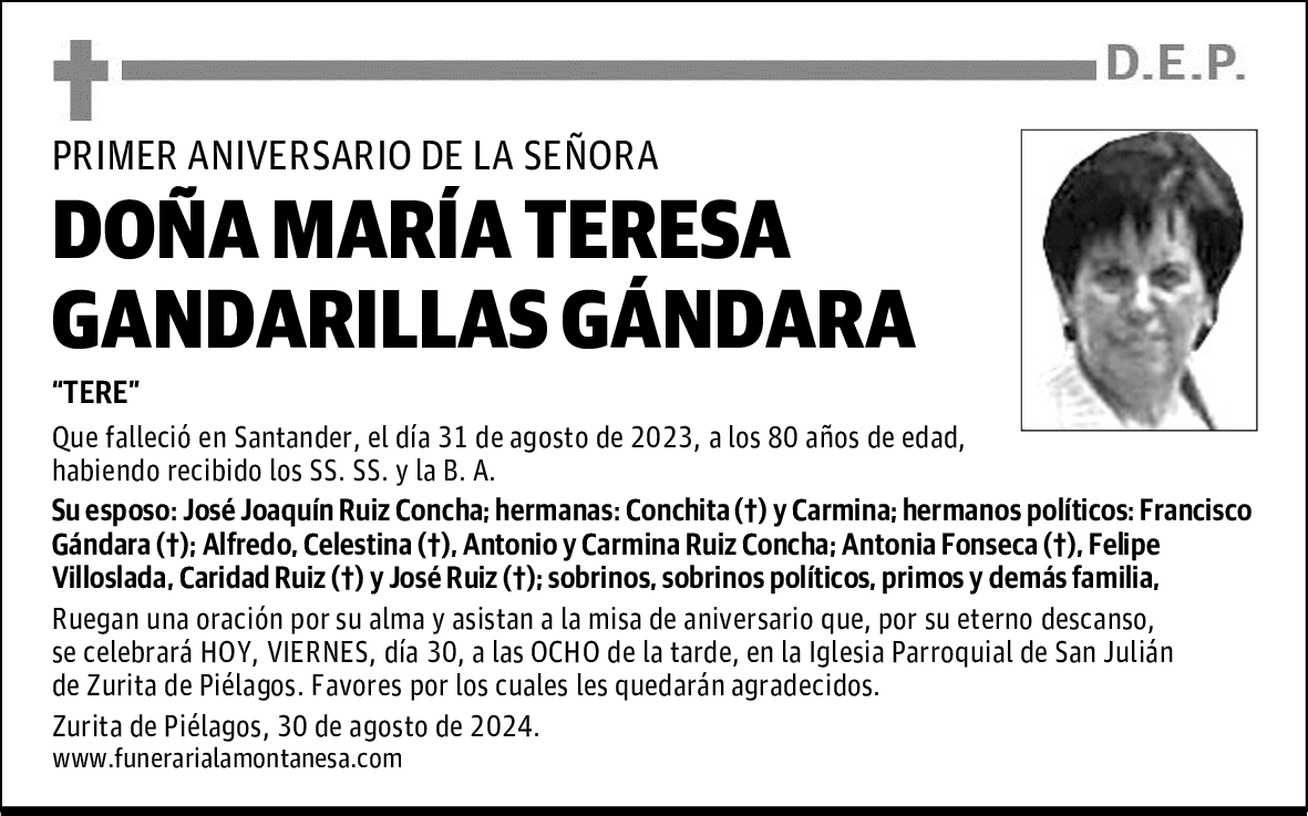 DOÑA MARÍA TERESA GANDARILLAS GÁNDARA
