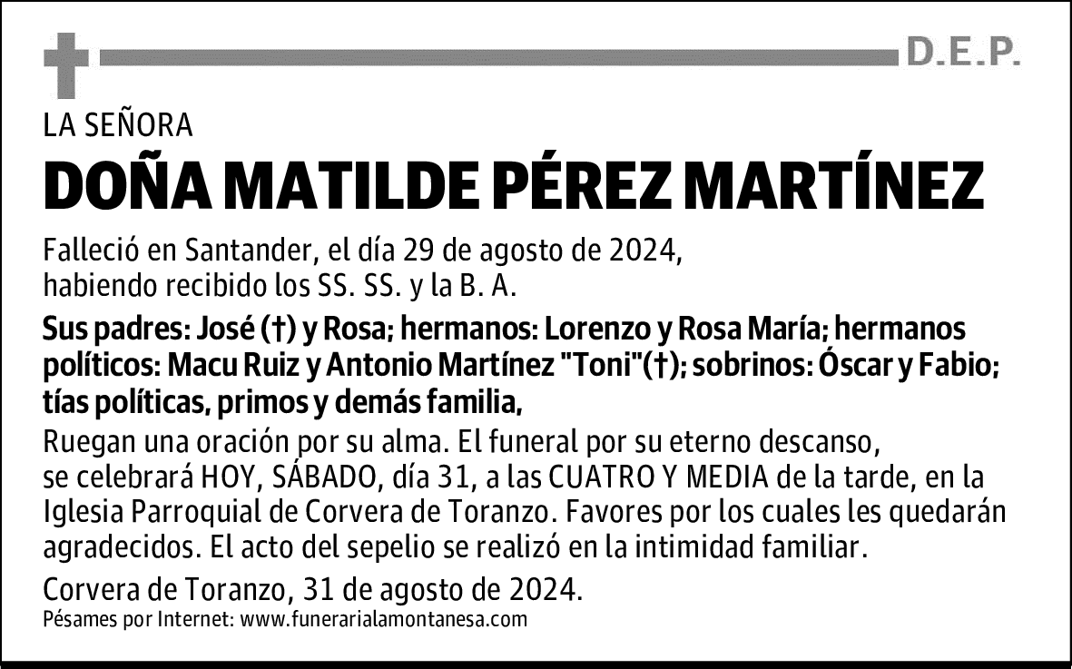 DOÑA MATILDE PÉREZ MARTÍNEZ