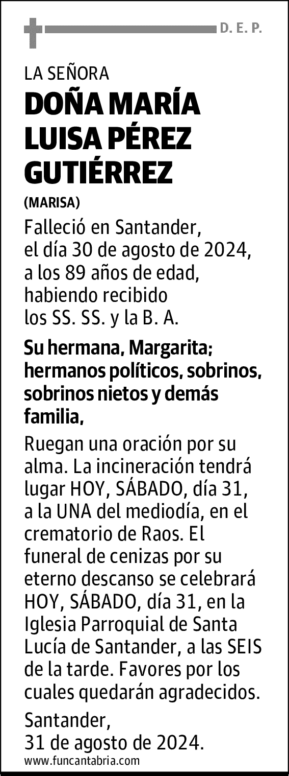 DOÑA MARÍA LUISA PÉREZ GUTIÉRREZ