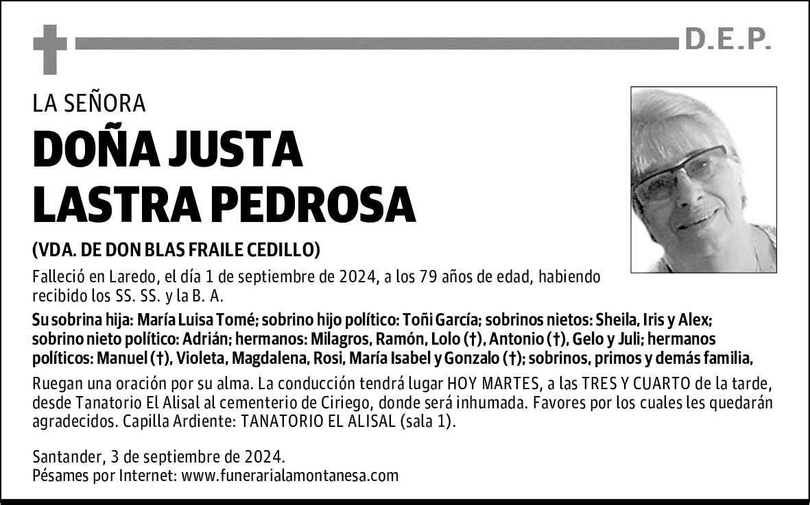DOÑA JUSTA LASTRA PEDROSA