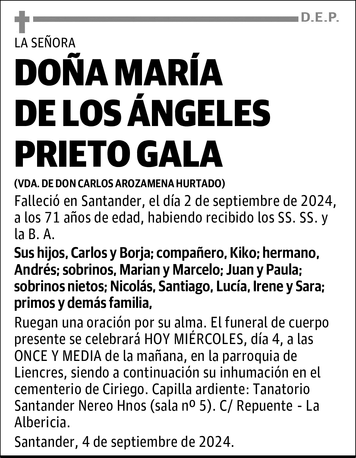 DOÑA MARÍA DE LOS ÁNGELES PRIETO GALA