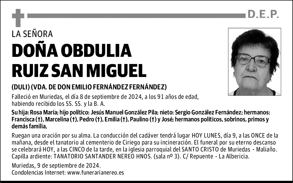 DOÑA OBDULIA RUIZ SAN MIGUEL