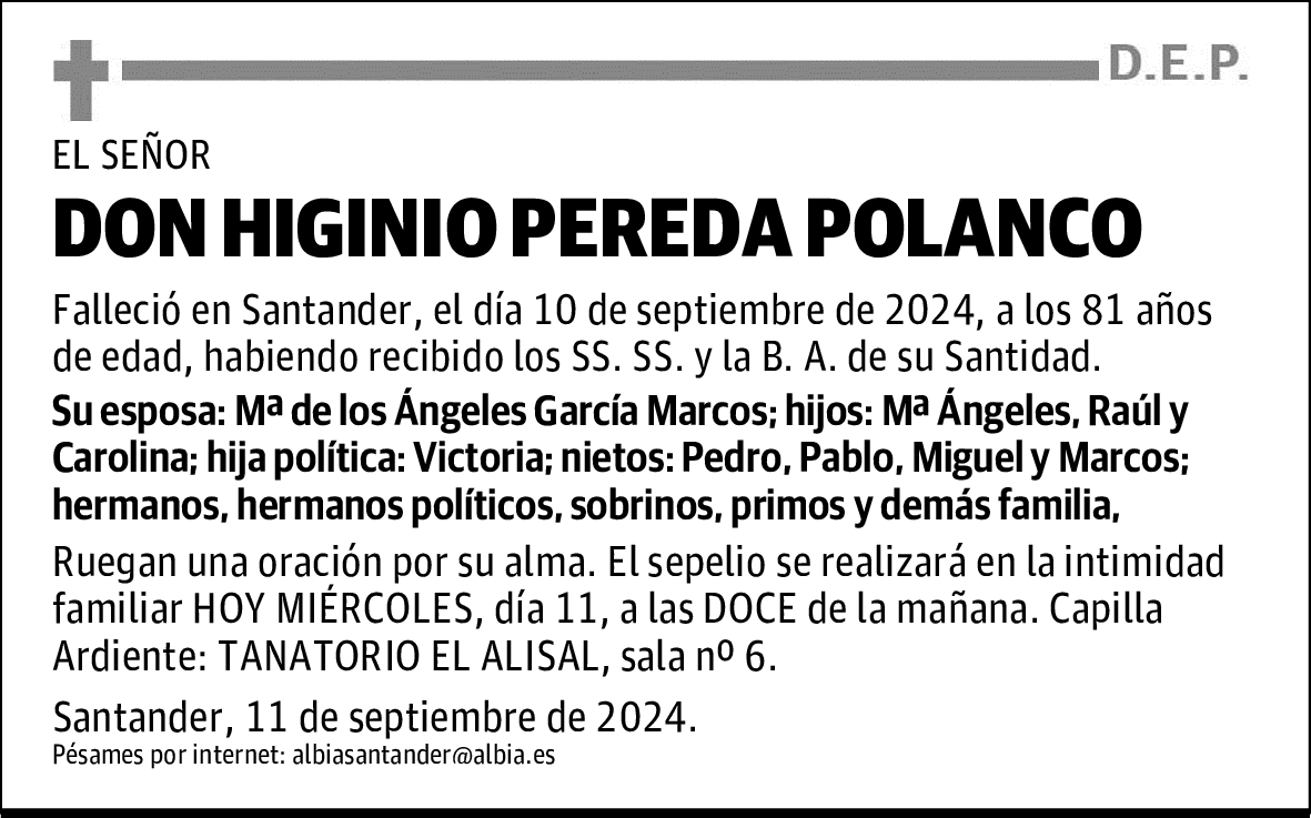 DON HIGINIO PEREDA POLANCO