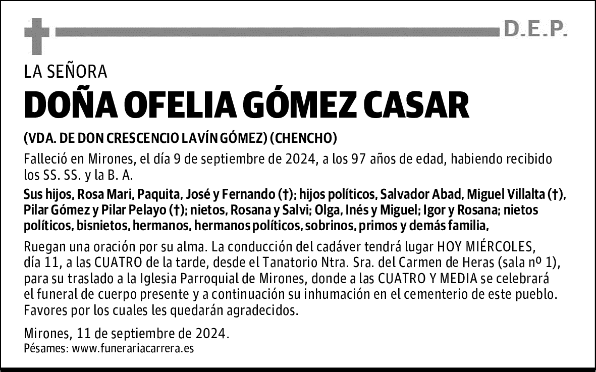 DOÑA OFELIA GÓMEZ CASAR