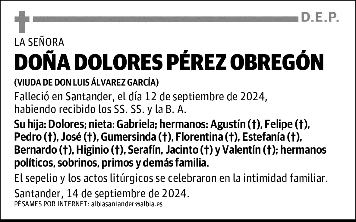 DOÑA DOLORES PÉREZ OBREGÓN