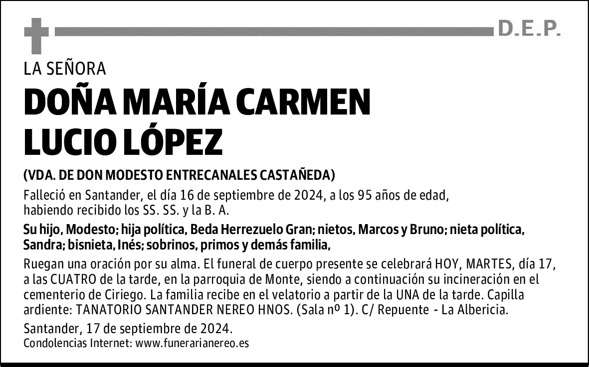 DOÑA MARÍA CARMEN LUCIO LÓPEZ