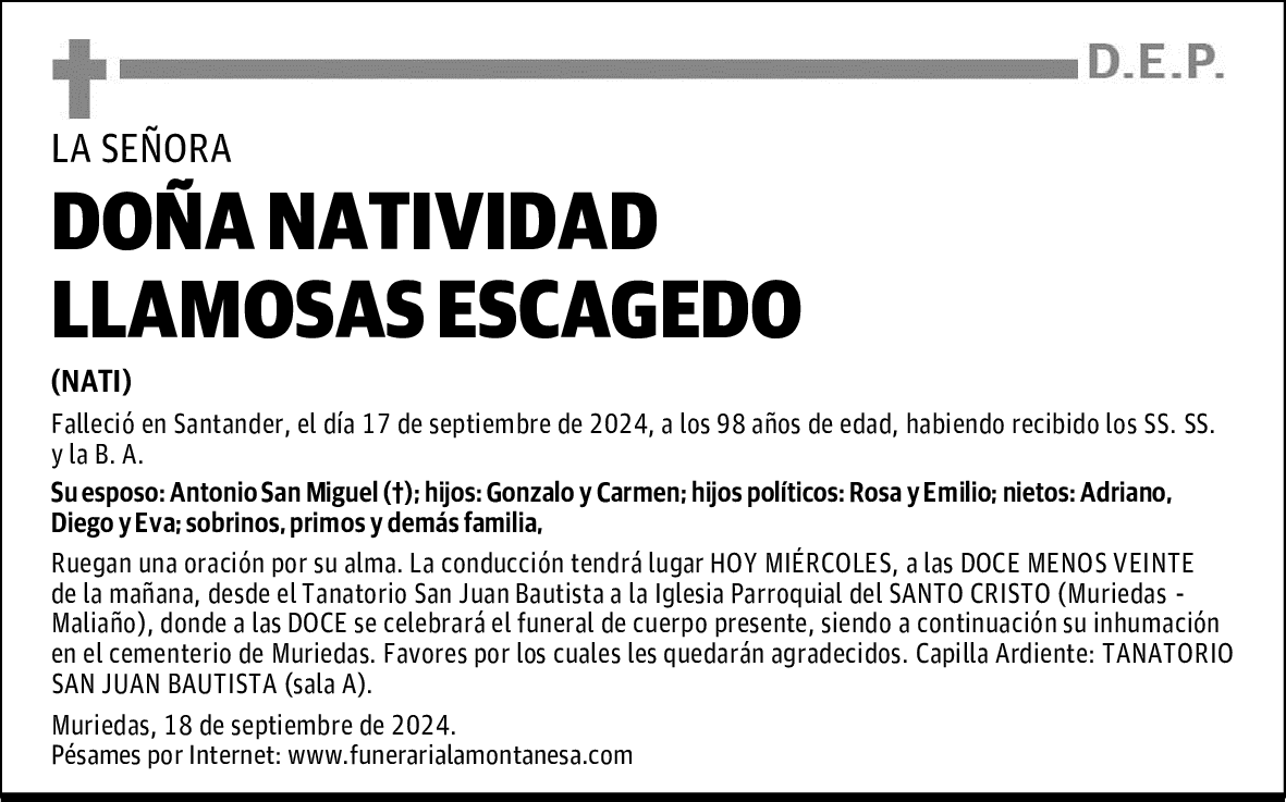 DOÑA NATIVIDAD LLAMOSAS ESCAGEDO