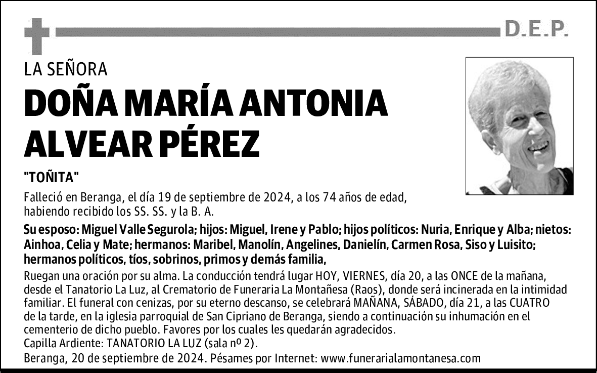 DOÑA MARÍA ANTONIA ALVEAR PÉREZ