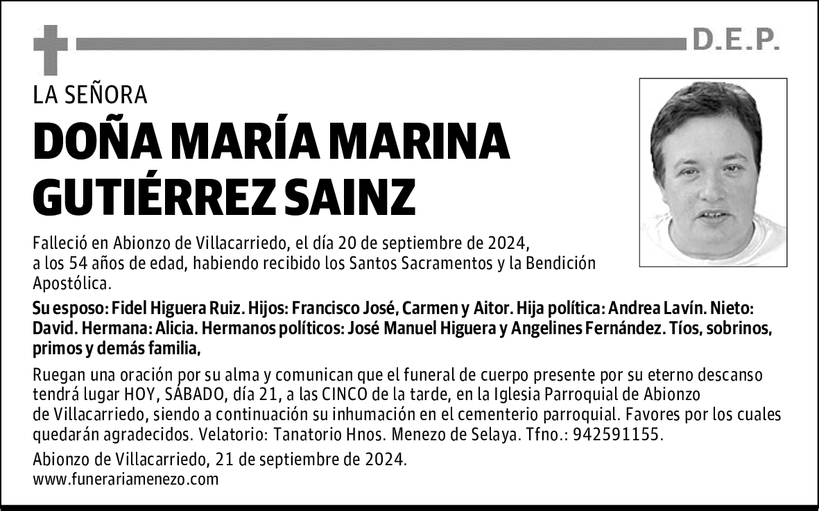 DOÑA MARÍA MARINA GUTIÉRREZ SAINZ