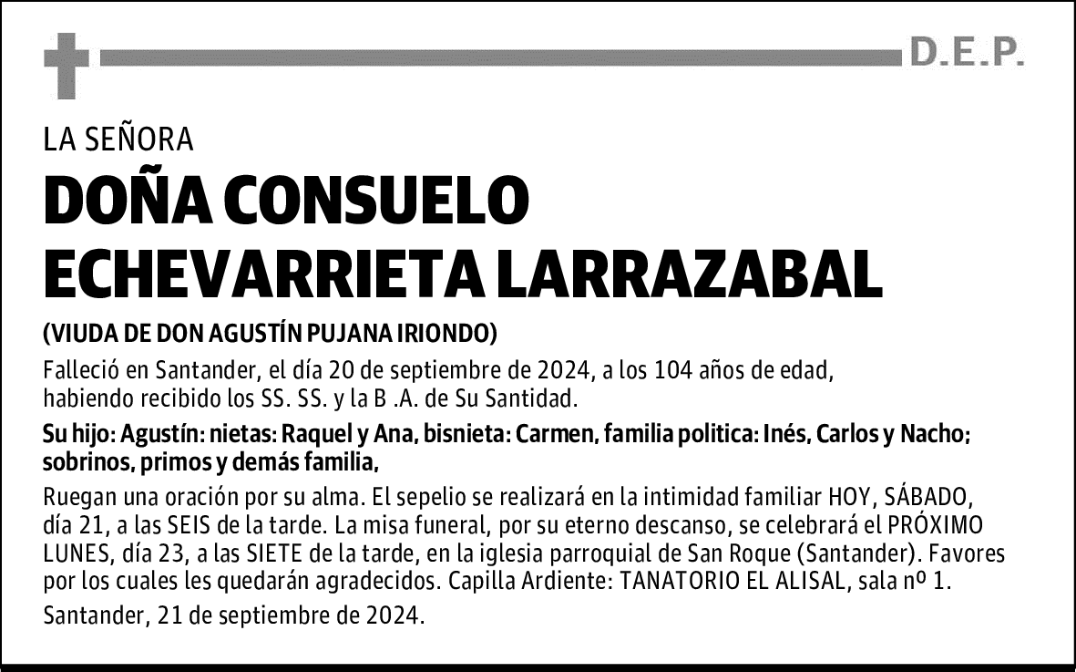 DOÑA CONSUELO ECHEVARRIETA LARRAZABAL