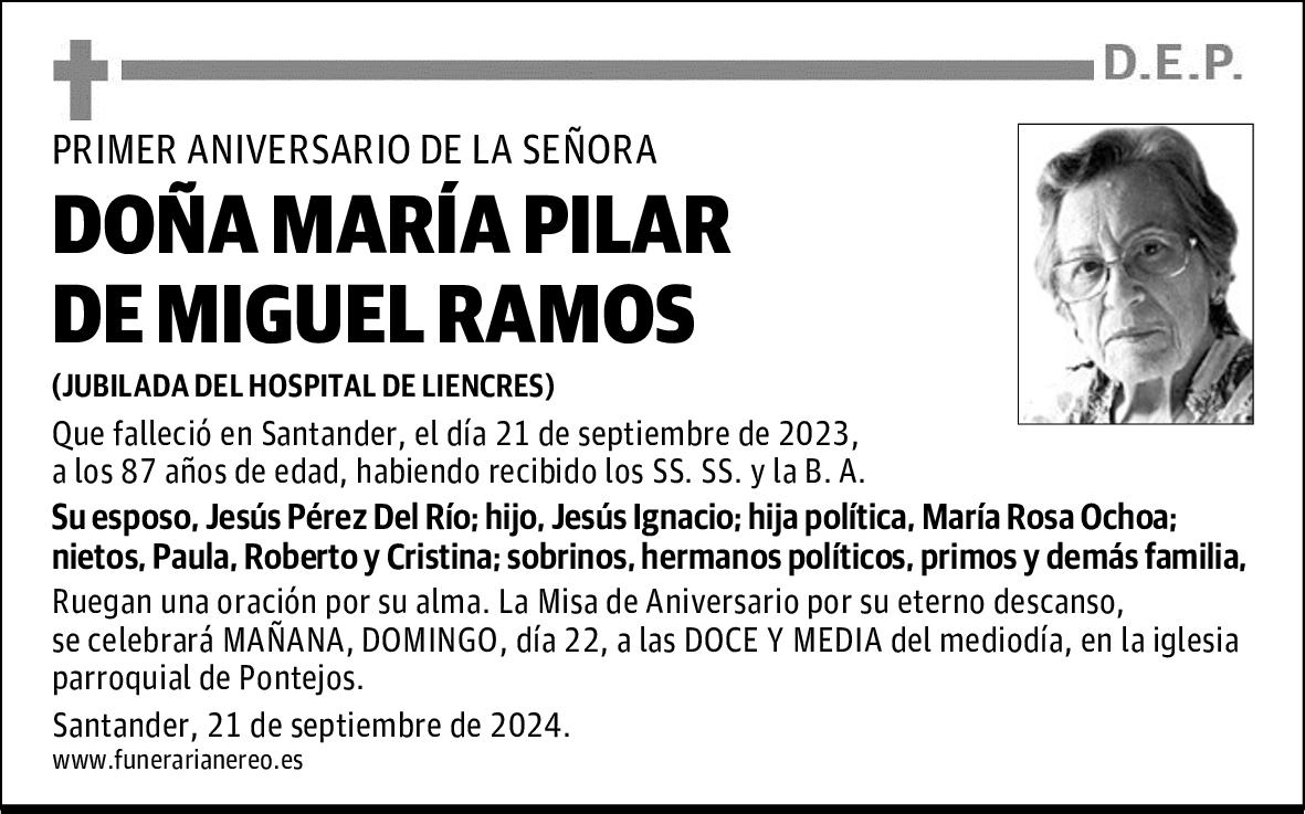 DOÑA MARÍA PILAR DE MIGUEL RAMOS